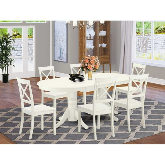 East West Furniture Dining Room Set Linen White, VABO7-LWH-W
