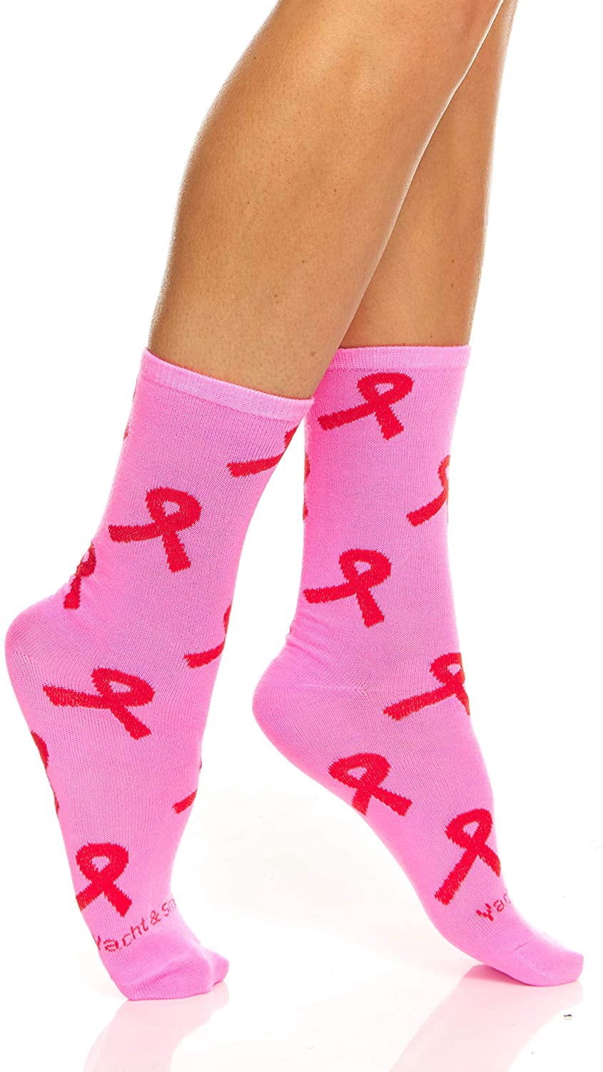 Yacht & Smith Pink Ribbon Breast Cancer Awareness Ankle/Crew Socks for Women (12 Pairs Assorted (Crew) Women (9-11))