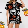 thumbnail image 2 of Ulitacool Womens Pajamas Sets Halloween Short Sleeve Pjs And Shorts Set Button Down Pumpkin Ghost Print Sleepwear Hallowmas Charm Jammies Nightwear Black Xl, 2 of 6