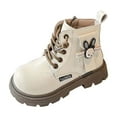 thumbnail image 2 of NAISIBABY Girls Riding Boots with Fleece Lined, Side Zipper Thick Sole PU Leather Fall Winter Fashion Cute Mid Calf Boots Beige 11(Little Kids), 2 of 9