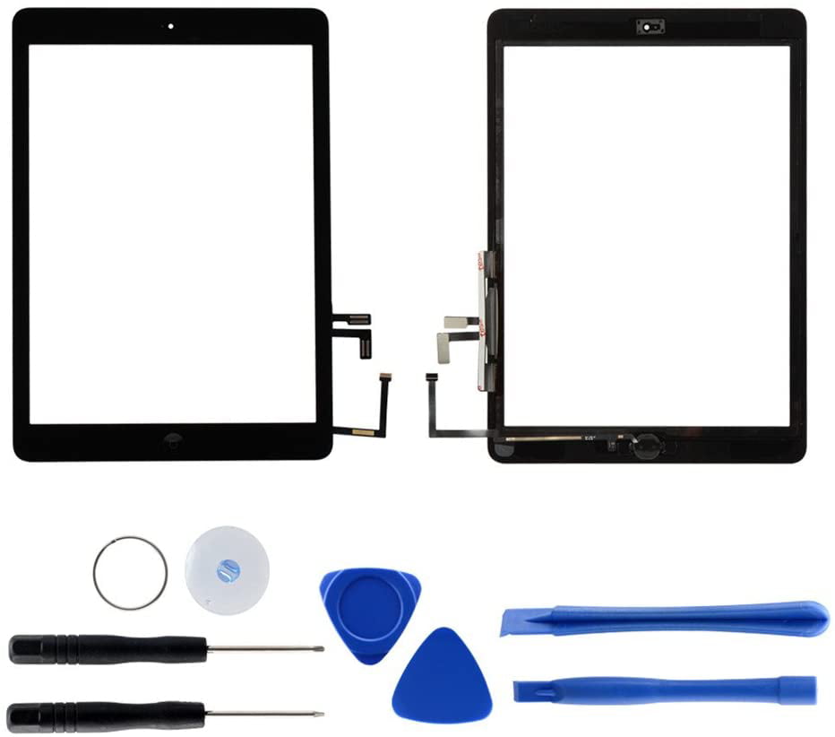 Touch Screen Digitizer Replacement for iPad air 1st Generation A1474 A1475 A1476 GSM CDMA Black 9.7 Inches Front Glass Repair Kit Include Home Button and pre-Install Adhesives 