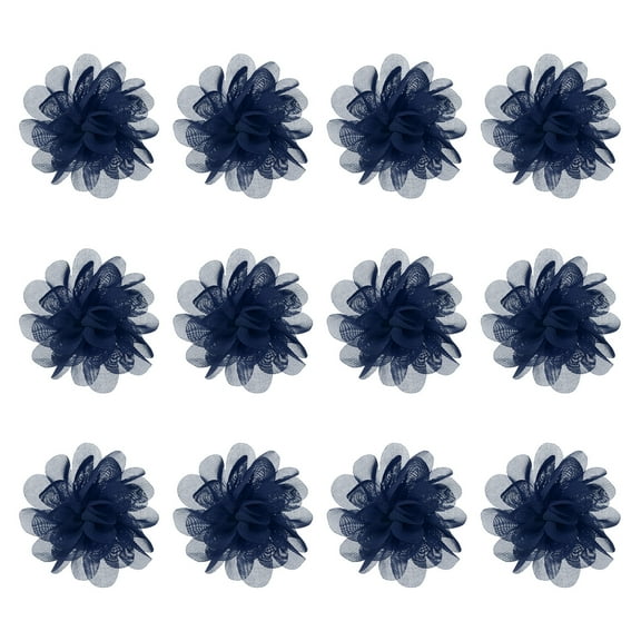 Uxcell 12 Pack Chiffon Flowers 1.97 x 1.97 inch Mesh Fabric Flowers for Home Decor DIY Navy Blue