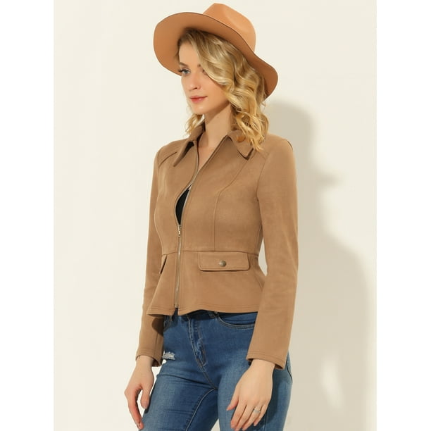 Veste en Faux Daim pour Femme Manteau Court Zipp Motor Biker