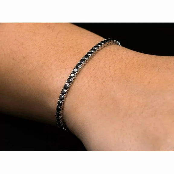 11Ct Round Cut Lab Created Black Diamond Women's Tennis Bracelet For Her 14K White Gold Plated 7.5"