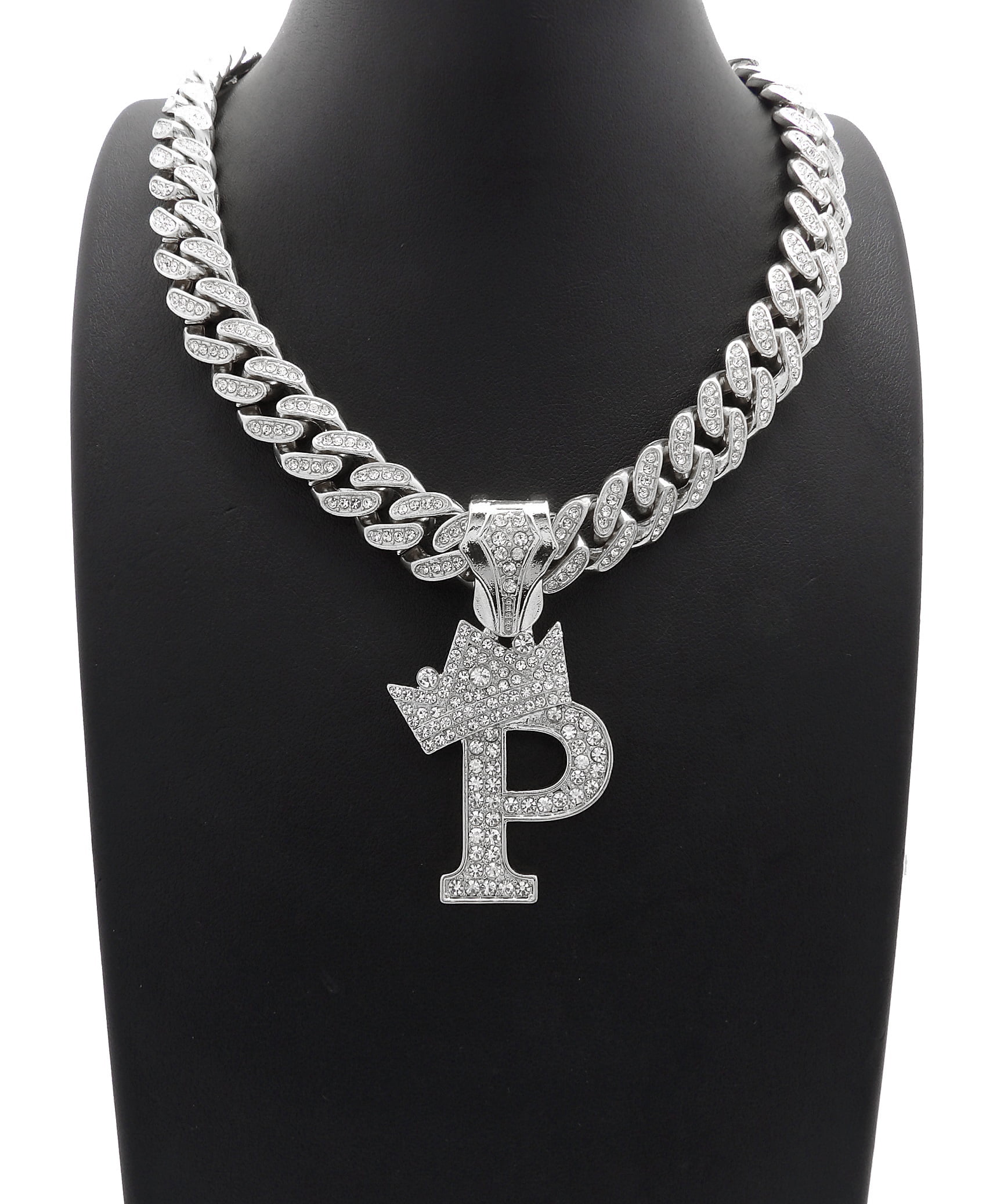 925 Sterling Silver Yellow Gold-Tone Iced Style Hip Hop Swag Bling Bubble Letter R Pendant with 18 1 Row Chain 