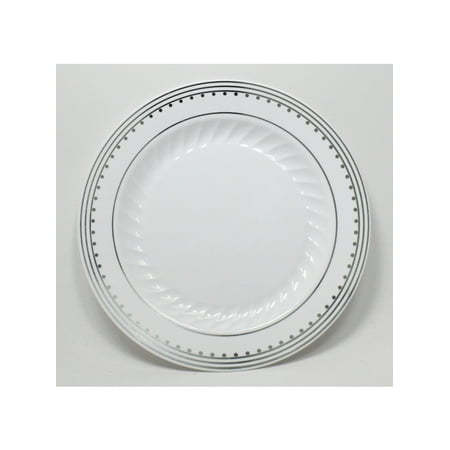 

Princess Silver 7.5 White Plastic Salad Plates w/ Silver Stripes and Dots *Case of 100*