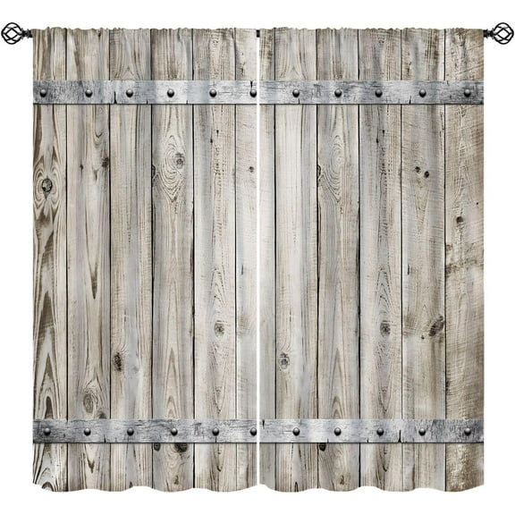 Wooden Barn Door Curtains, Country Wood Western Curtains Rustic Vintage Window Treatment for Bedroom Living Room Home Kitchen 26"W x 54"L (Pack of 2)