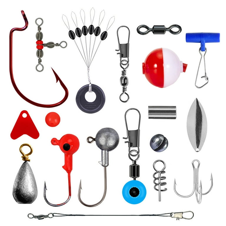 263pcs Fishing Accessories Kit Fishing Tackle Kit Swivels Hooks Split Shots Fishing  Gear for Saltwater and Freshwater 