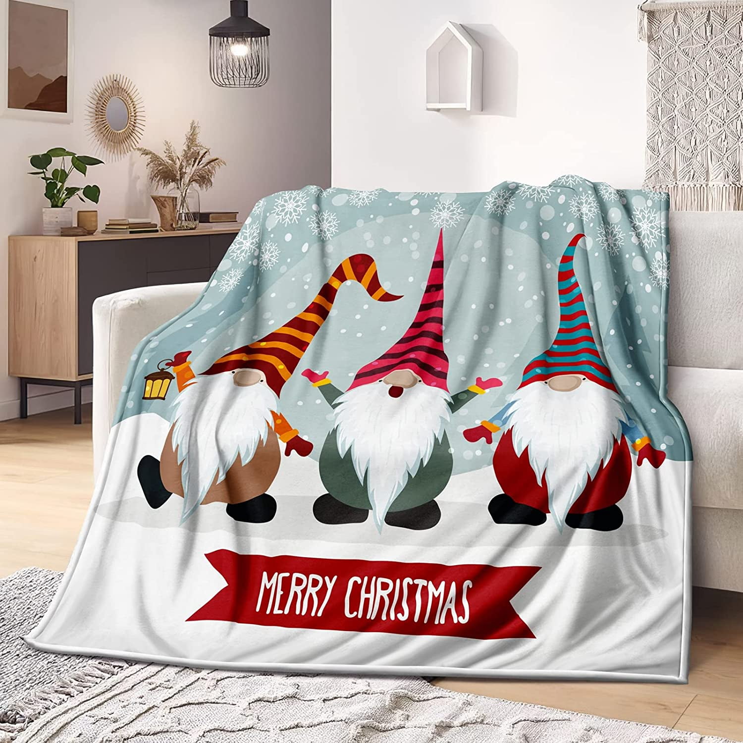 Christmas Gnome Tomte Flannel Fleece Throw Blanket 60