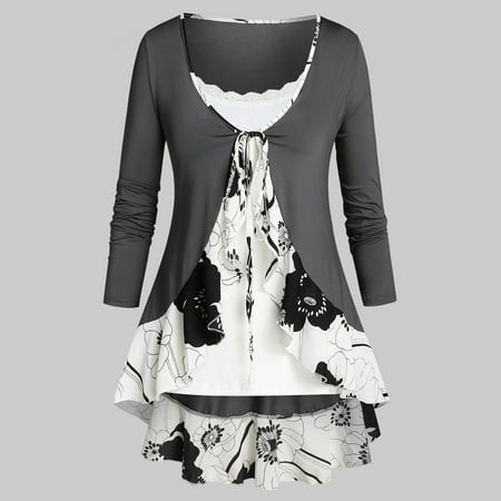 

Women Plus Size Sunflower Printed Long Sleeve Bandage Cardigan Solid Camis Set