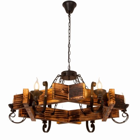 

Oukaning 6-Light Wood Chandelier Rustic Candle Lighting Fixture Adjustable Height Pendant Light for Living Room