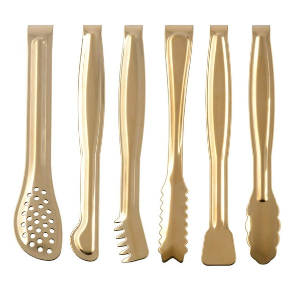HINMAY Juego de mini pinzas para servir chapadas en oro, pinzas para aperitivos de 6 pulgadas, pinzas pequeñas de acero inoxidable para cubitos de azúcar, pinzas para hielo, juego de 6