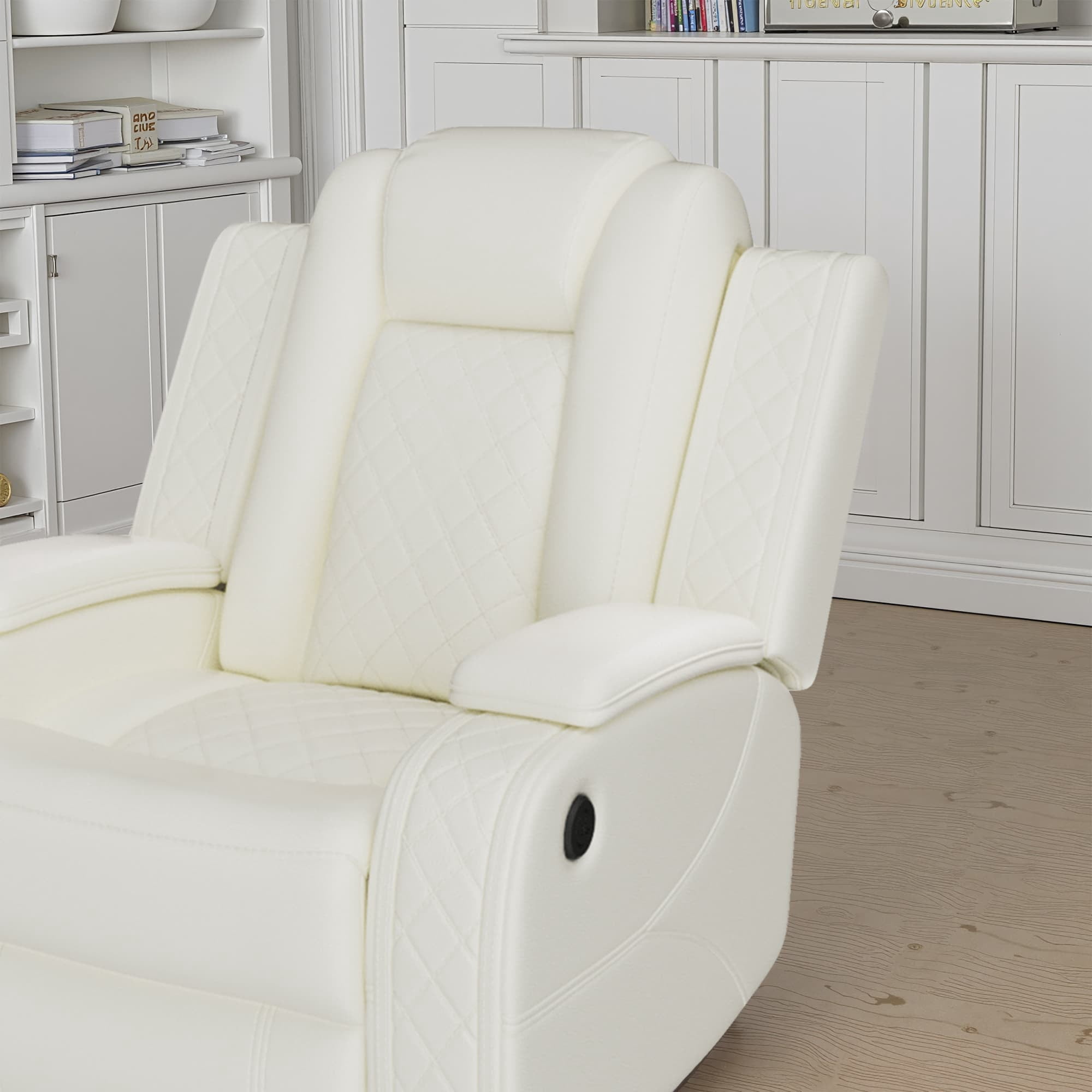 MAYEERTY Power Recliner Chair, Electric Leather Reclining Chair with USB Charging, Storage Armrest & Adjustable Backrest for Living Room, White