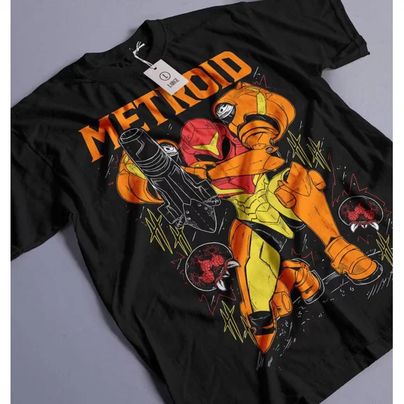 VINTAGE Anime Metroid Unisex Graphic Tee T-Shirt Black Size S - 5XL