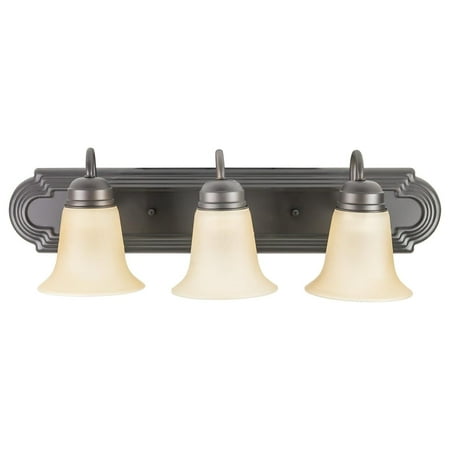 

45492 24-Inch Traditional Vanity Light Classic Decorative Wall Sconce -Shaped Tea-Stain Glass 3 60W A19 Bulbs (Not Included) above Mirrors Bathrooms and Powder Rooms Dust Brown