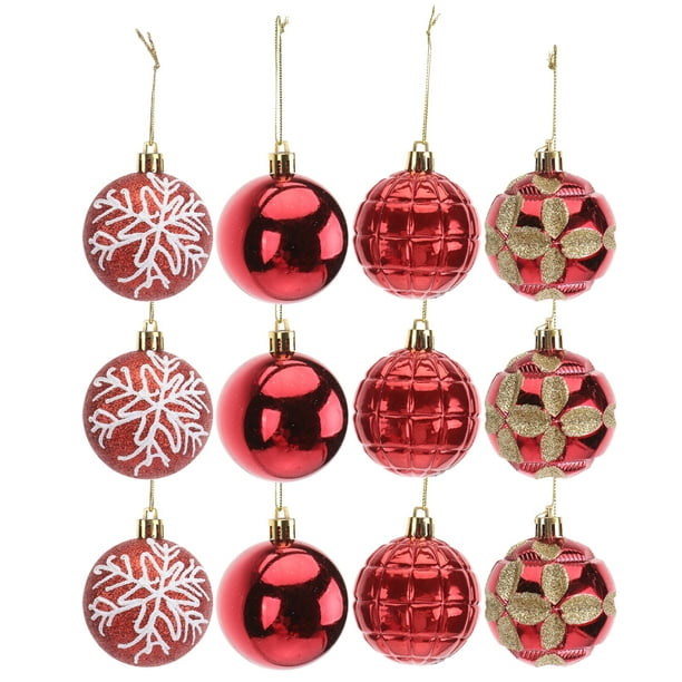 24PCS 60mm Bola de Navidad Pintura esencial Bola básica Adornos de bolas de Navidad inastillables Decoración (Rojo)