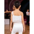 thumbnail image 4 of TiaoBug Kids Girls Latin Dance Outfit Ballroom Salsa Tassel Fringe Dress One Shoulder Crop Top and Skirt Set White 14, 4 of 7