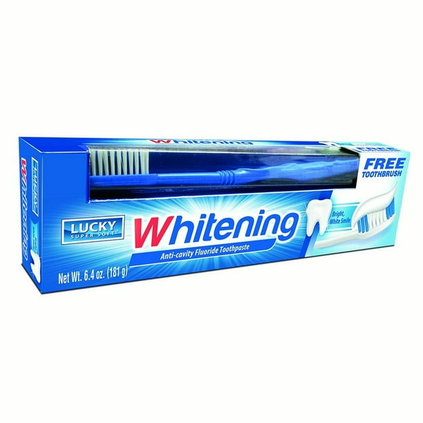 Lucky Super Soft Adult Toothpaste with Toothbrush, Whitening, 6.4 Oz