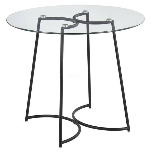 Modern Round Glass Top Dining Table with Black Steel Base, 4-Person Kitchen Dinette Set