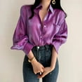 thumbnail image 4 of JWZUY Women's Button Down Shirts Casual Long Sleeve Cotton Blouse Basic Loose Fit Lantern Sleeve Work Formal Tunic Top Purple XXXL, 4 of 7