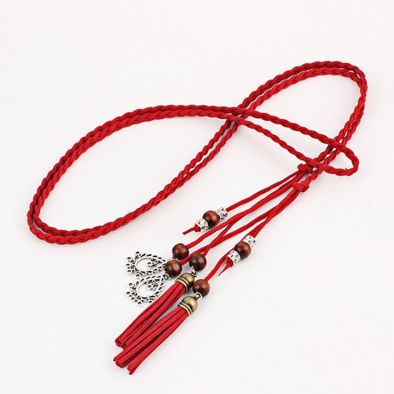 Women Ladies Skinny Braided Belt Faux Leather Tassels Dress Waistband Belts