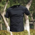 thumbnail image 2 of Hearthz Men's Cooling Ice Silk Running Shirts Quick Dry Short Sleeve Gym Workout Running Tops Crew Neck Sun Protection Tshirts Shirts for Men Black L, 2 of 5