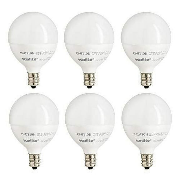 Sunlite LED G16.5 Light Bulb, 5 Watts (40W Equivalent), Candelabra E12 Base, Dimmable, Frost, ETL Listed, 3000K Warm White, 6-Pack