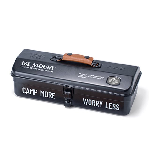 ISE MOUNT Portable Metal Storage Box for Outdoor Activities - Black Tool Organizer with Stickers, Protective Lining, and Optional Wooden Boards - Perfect for Camping Essentials