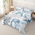thumbnail image 3 of spefrowx Ocean Starfish Bed Spread Queen for Girls Boys, Cute Seashell Seaweed Queen Coverlet Set, 3pcs, 3 of 7