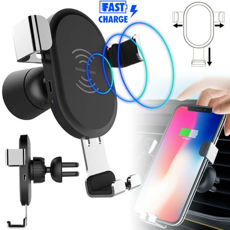 Fast Qi Wireless Car Charger, Car Cell Phone Charging Mount Holder 360 Degree Adjustment for iPhone XS/XR/X/8 Plus Samsung Galaxy S10/S10E/S9/S9 Plus/Note 9