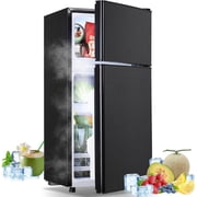 Tacool Small Mini Fridge with Top Freezer Compact Refrigerator Dual Door with Adjustable Thermostat Black for Home New