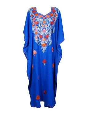 Mogul Women Royal Blue Maxi Caftan Dress Loose Maternity Long Beach Cover Up Caftan Dress 2XL