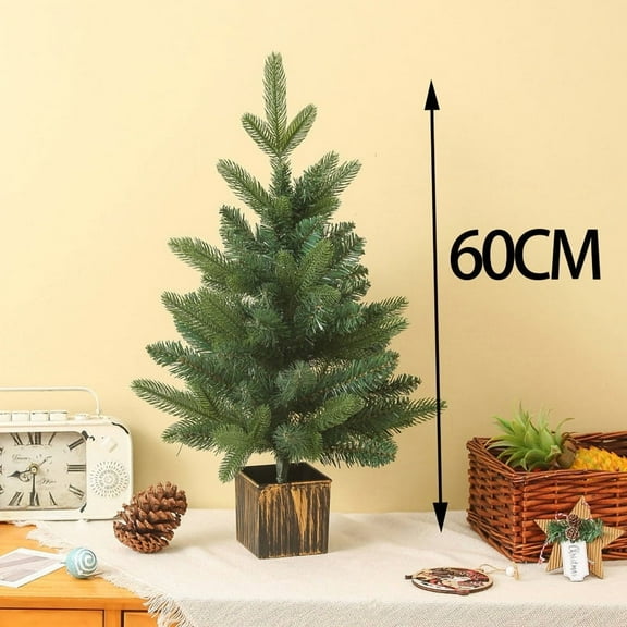 Desktop Christmas Tree in Woven Basket Base Realistic Mini Tree for Tabletop Holiday Decor in Office and Living Room(B)