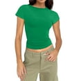 thumbnail image 2 of Womens Tees Women Y2K Solid Round Neck Short Sleeve Crop T Shirt Light Green L, 2 of 5