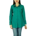 thumbnail image 6 of Button Down Cotton Shirt Long Sleeve Teal Top Casual Blouse Women Wear, 6 of 7