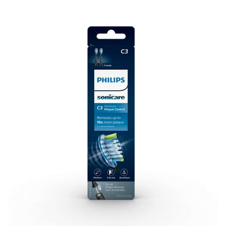 Philips Sonicare - Premium Plaque Control Brush Heads (2-Pack) - Black
