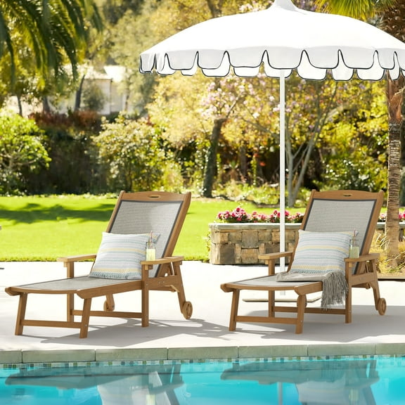 Dycanpo Chaise Lounge Chair Outdoor Set of 2 with Adjustable Backrest, Wheels for Backyard, Teak