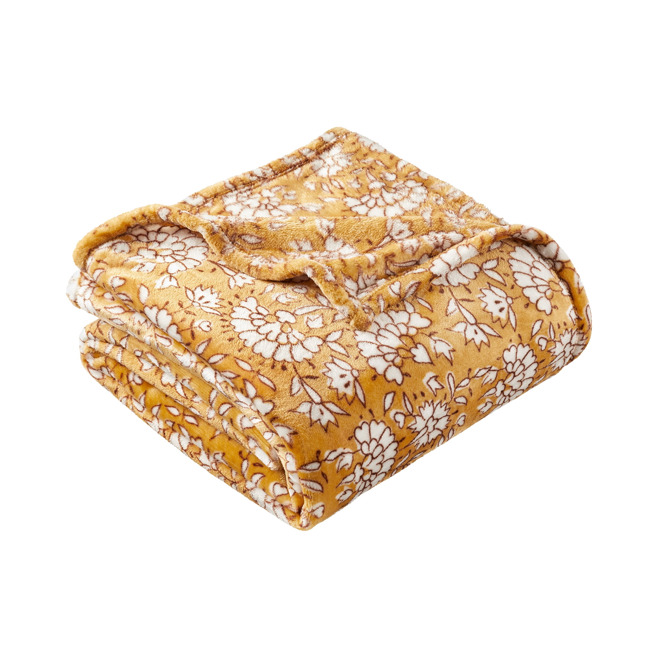 Mainstays Super Soft Velvet Plush Bed Blanket, Yellow Floral, Full/Queen Size