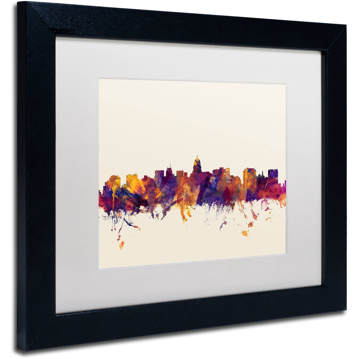 Trademark Fine Art "Madison Wisconsin Skyline" Canvas Art by Michael Tompsett, White Matte, Black Frame