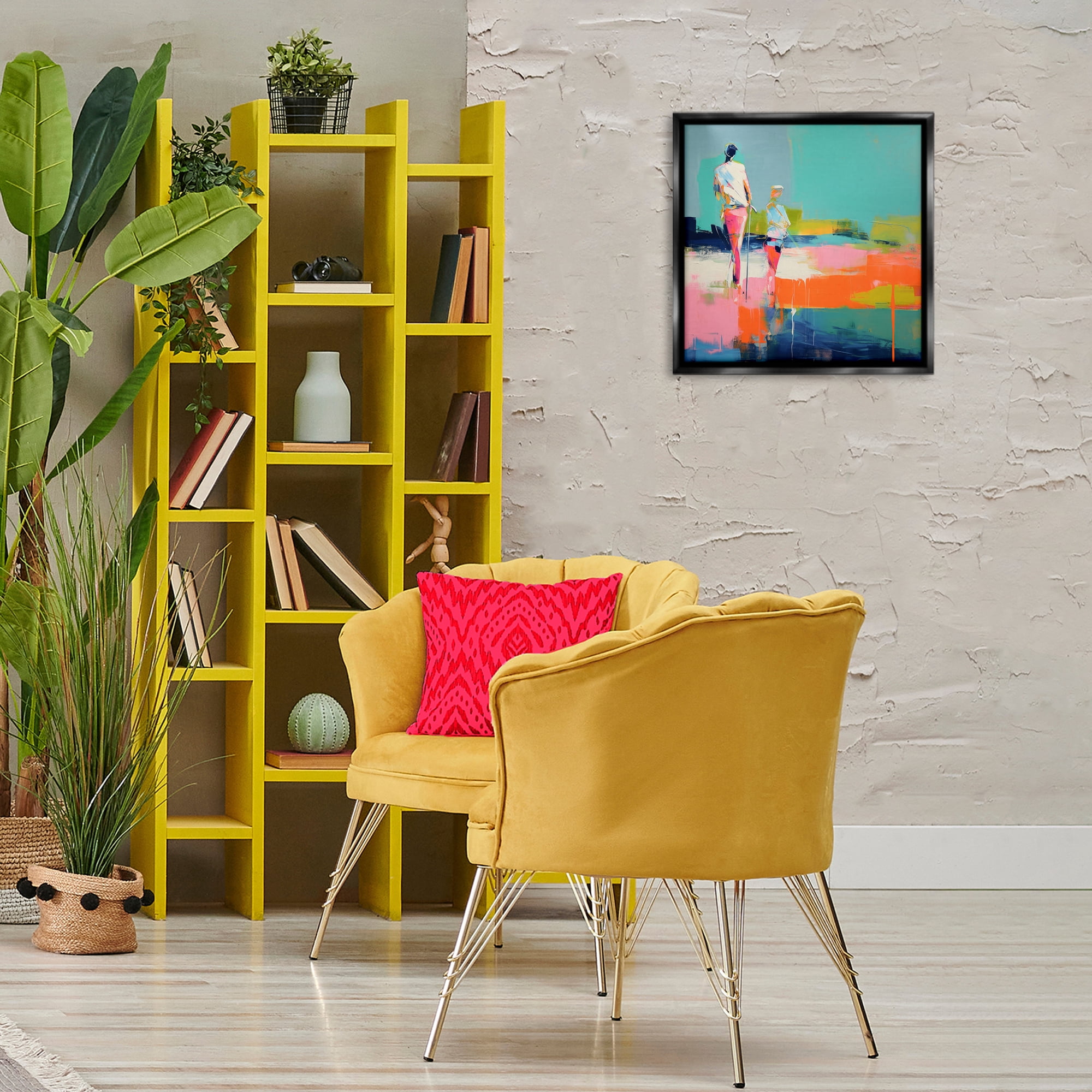 Stupell Industries People Golfing Abstraction Abstract Painting Black Floater Framed Canvas Art Print Wall Art, 18 x 18
