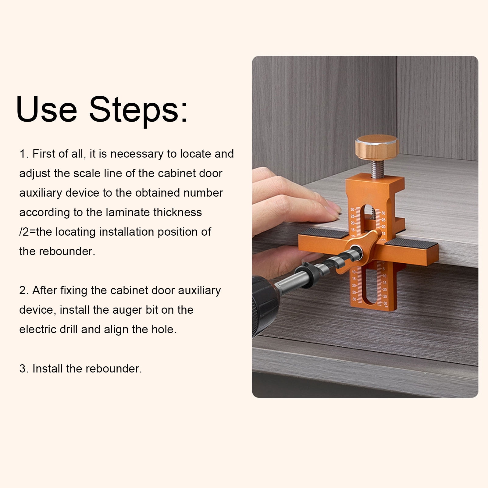 Nieyigj Cabinet Door Mounting Jig Quick Position Hole Opening Tool, Adjustable Aluminum Alloy Installation Positioner with 6mm Auger Bit for Woodworking, 5.5 inches / 14 cm Length
