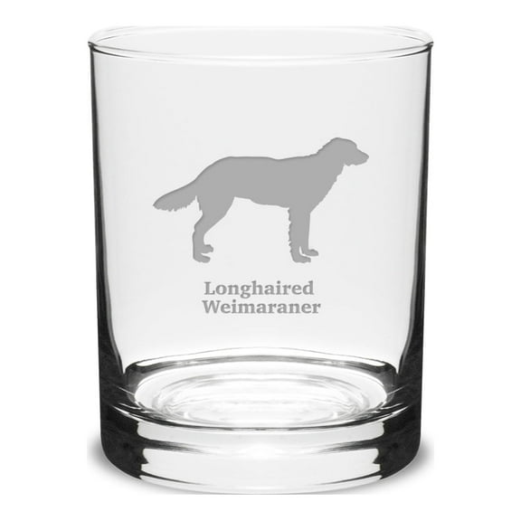 Longhaired Weimaraner Deep Etched 14 oz Classic Double Old Fashion Glass