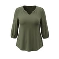 thumbnail image 4 of DARING DIVA Women's Plus Smocked 3/4 Sleeve Notch V Neck Blouse 4X Army Green, 4 of 5