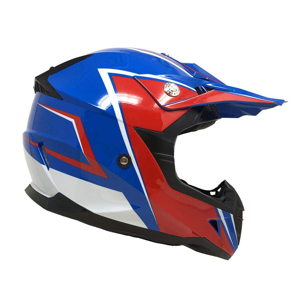 red white and blue dirt bike helmet