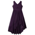 thumbnail image 4 of YiZYiF Girls V Neck Sleeveless Chiffon Wedding Party Dress Pleated Ruffle High-low Hem Dresses, 4 of 7