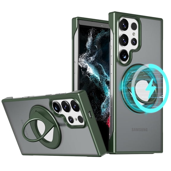 Galaxy S23 Ultra Case Compatible with Magsafe, Tarenslucent Back Cover Kickstand Ultra Slim PC Hybrid Rugged Shock Resistant Bumper Phone Case Cover for Samsung Galaxy S23 Ultra -Green
