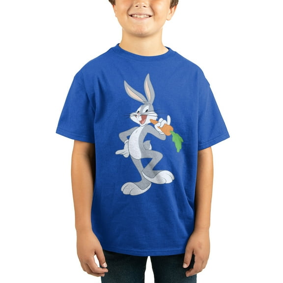 Boys Looney Tunes Bugs Bunny Cartoon Character Blue Shirt-L