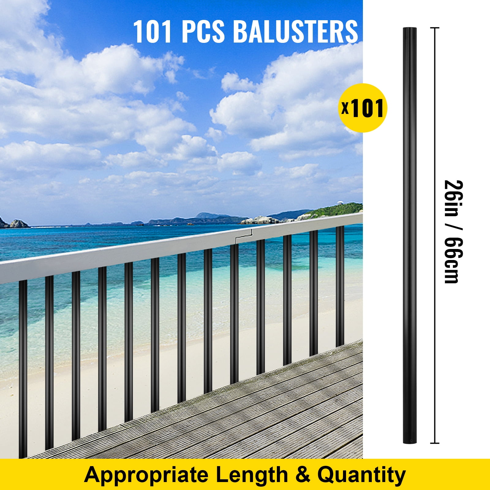 VEVOR, 101 Pack Balusters Aluminum Deck Spindles, 26", Black