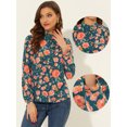 thumbnail image 2 of Allegra K Blusa floral de manga larga con media tapeta vintage para mujer Verde oscuro XS, 2 of 4