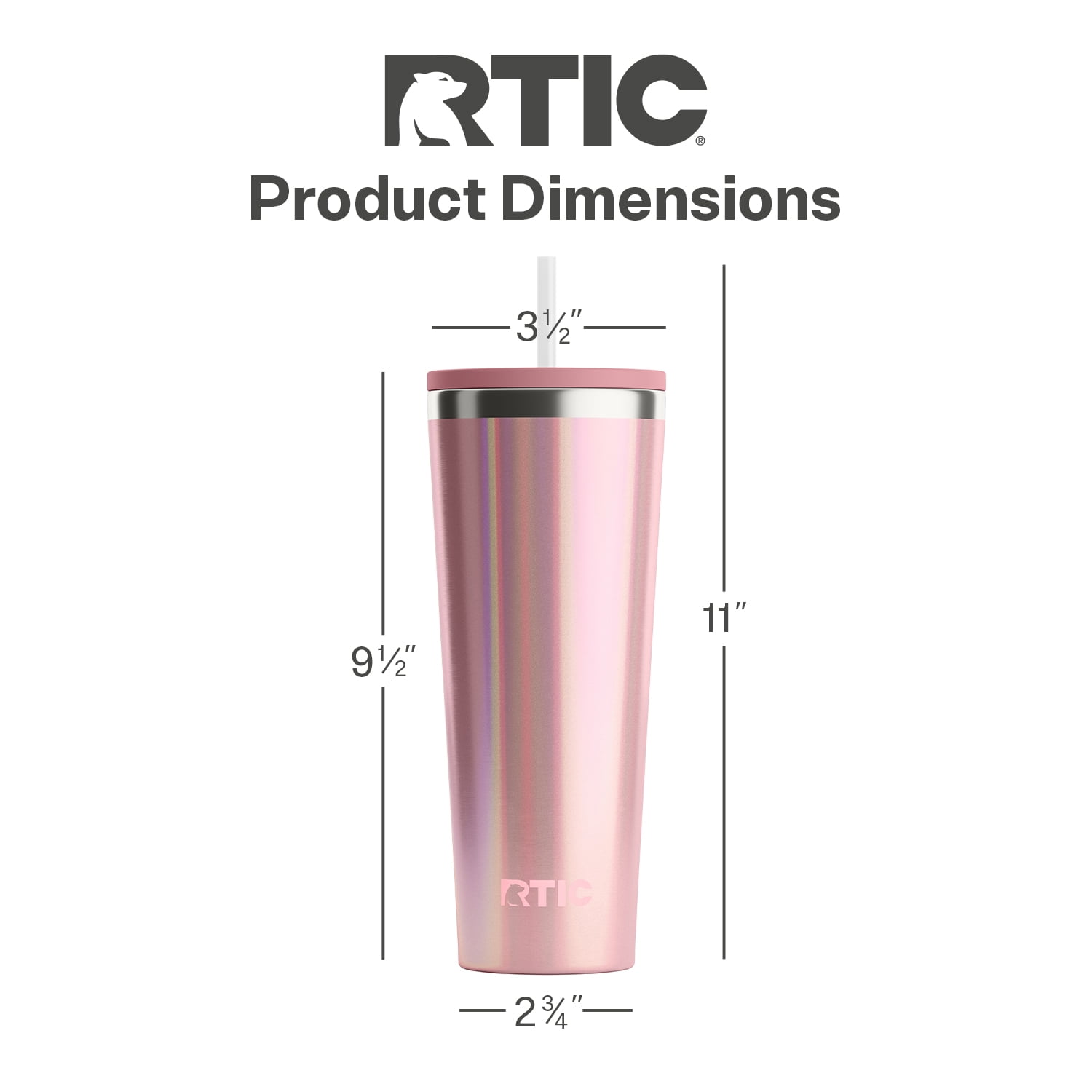 RTIC 28 oz Ceramic Lined Everyday Tumbler, Spill-Resistant Straw Lid, Dusty Rose Glitter